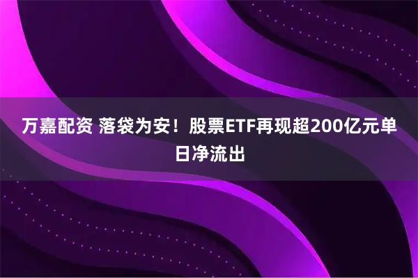 万嘉配资 落袋为安！股票ETF再现超200亿元单日净流出